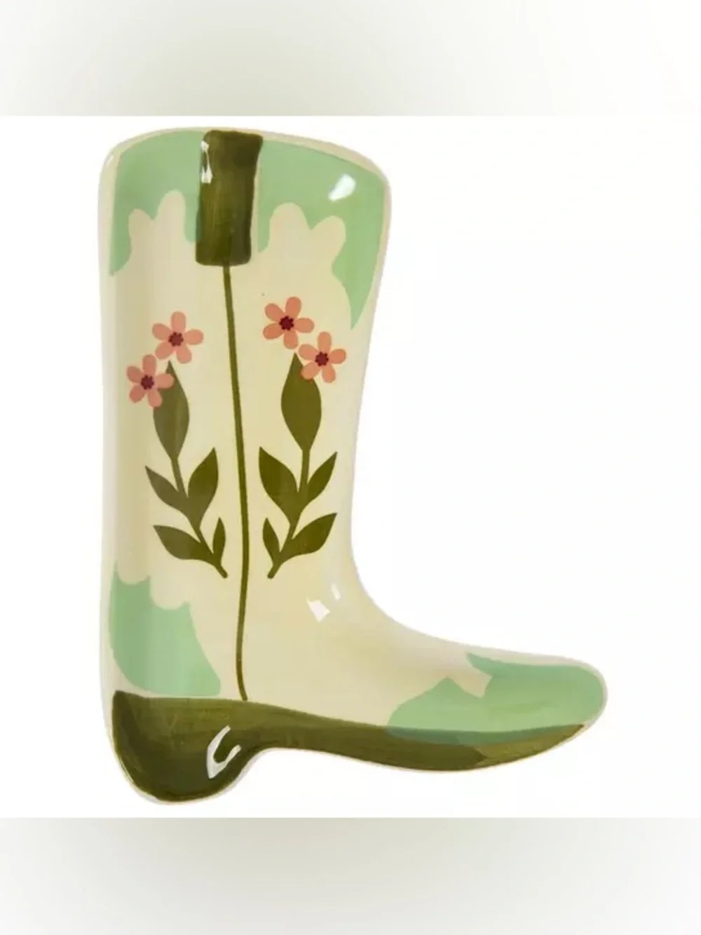 (2) Green Floral Cowboy Boot Trinket Dish